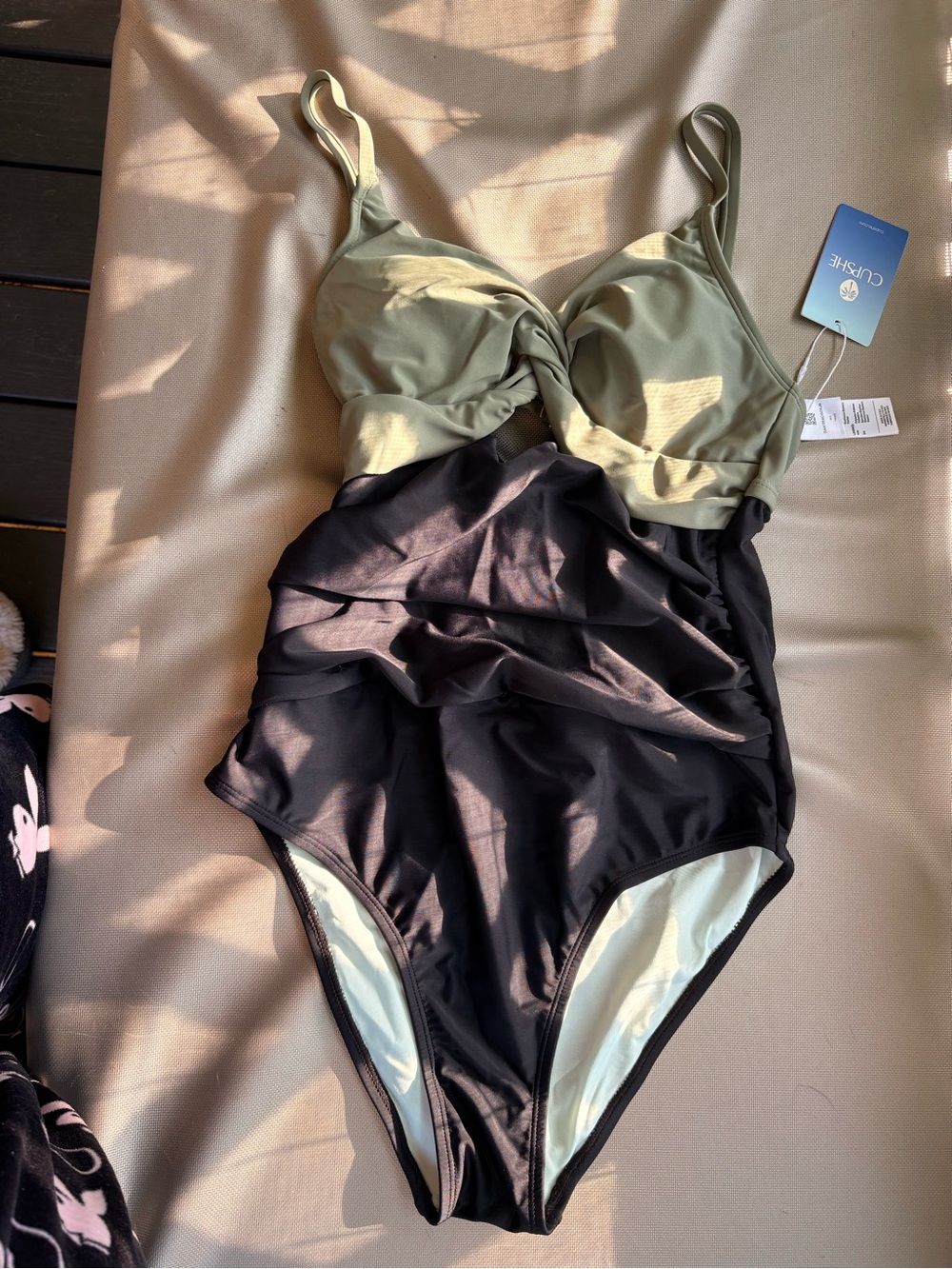 Cupshe Olive and Black Twist-Front One-Piece Swimsuit